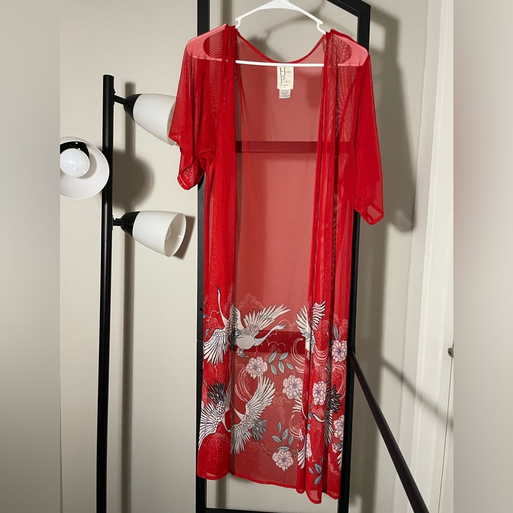 HP Vibrant Red Sheer Floral Cover Up